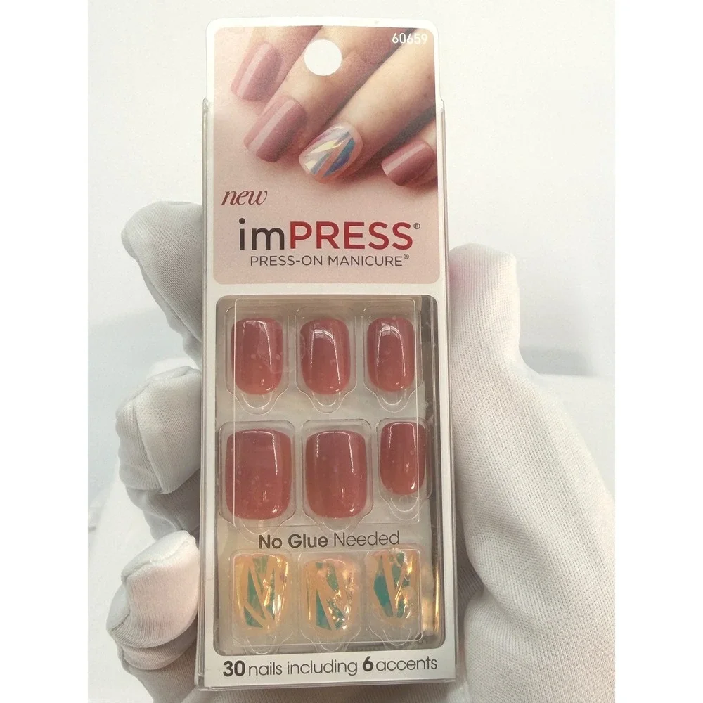 impress Press On Manicure One‎ Shine Day 30 Nails 6 Accents No Glue Needed 93-40